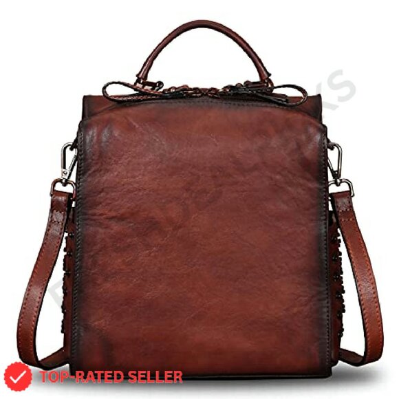 Genuine Leather Convertible Backpack Satchel Daypack Shoulder Bag Purse Chic - Picture 4 of 8